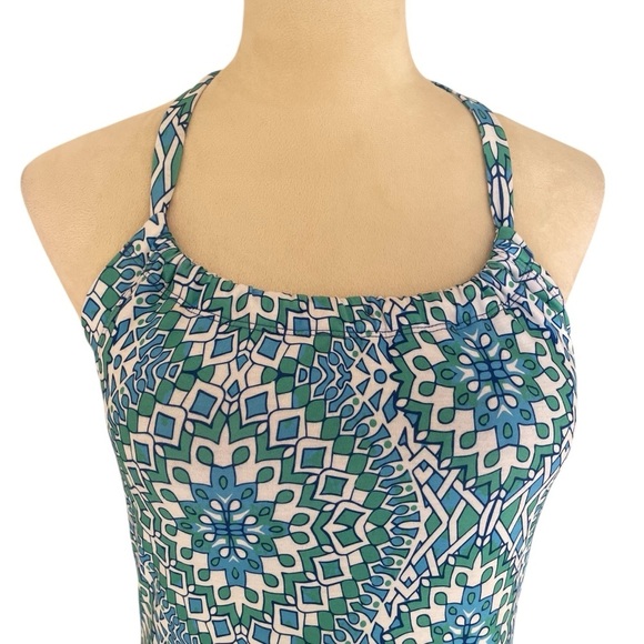 Prana Quinn Racerback Blue and Green Artsy Patterned Halter Dress Women Size M - Picture 4 of 8
